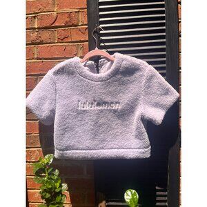 Lululemon texture fleeced embroidered logo purple sweater shirt sz 2